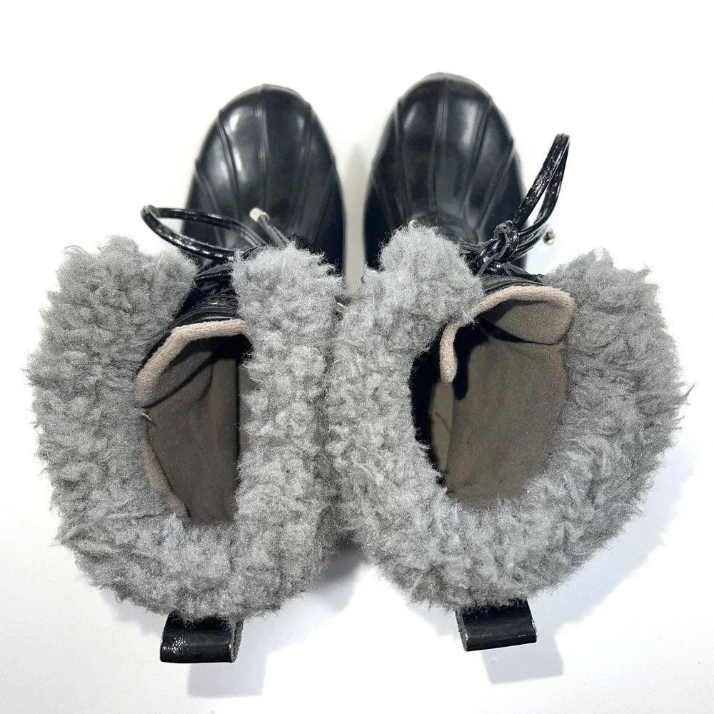 Sperry Top-Sider Saltwater Black Patent Duck Boots Womens 8.5 Snow Rain EUC